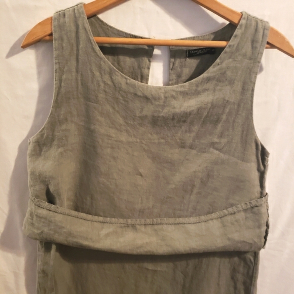Lungo Larno Linen Summer Dress Olive Green Size S Beach Cruise Cottagecore Boho - Picture 6 of 8